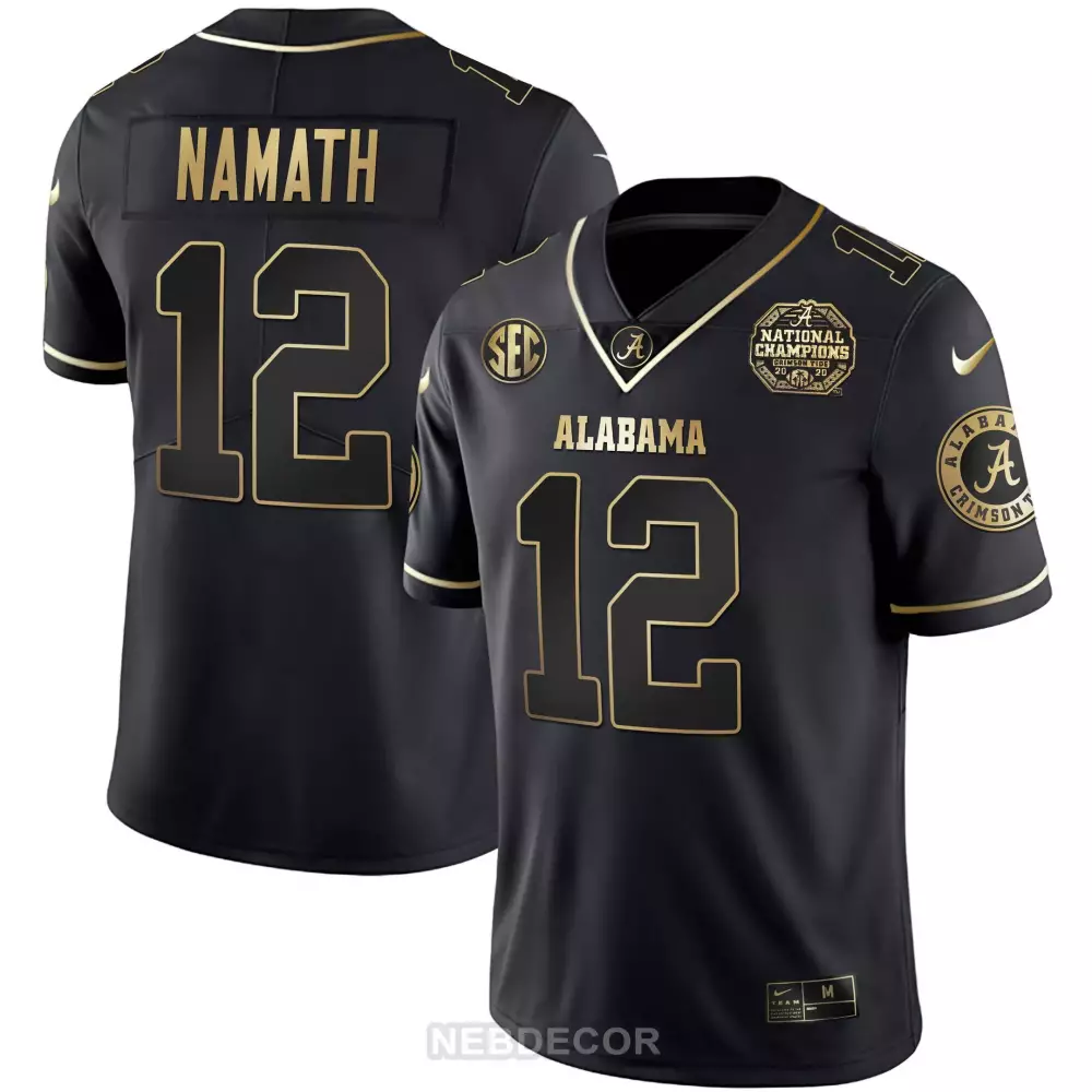 joe namath black gold mens alabama crimson tide national champions patch white gold black gold jersey all stitched