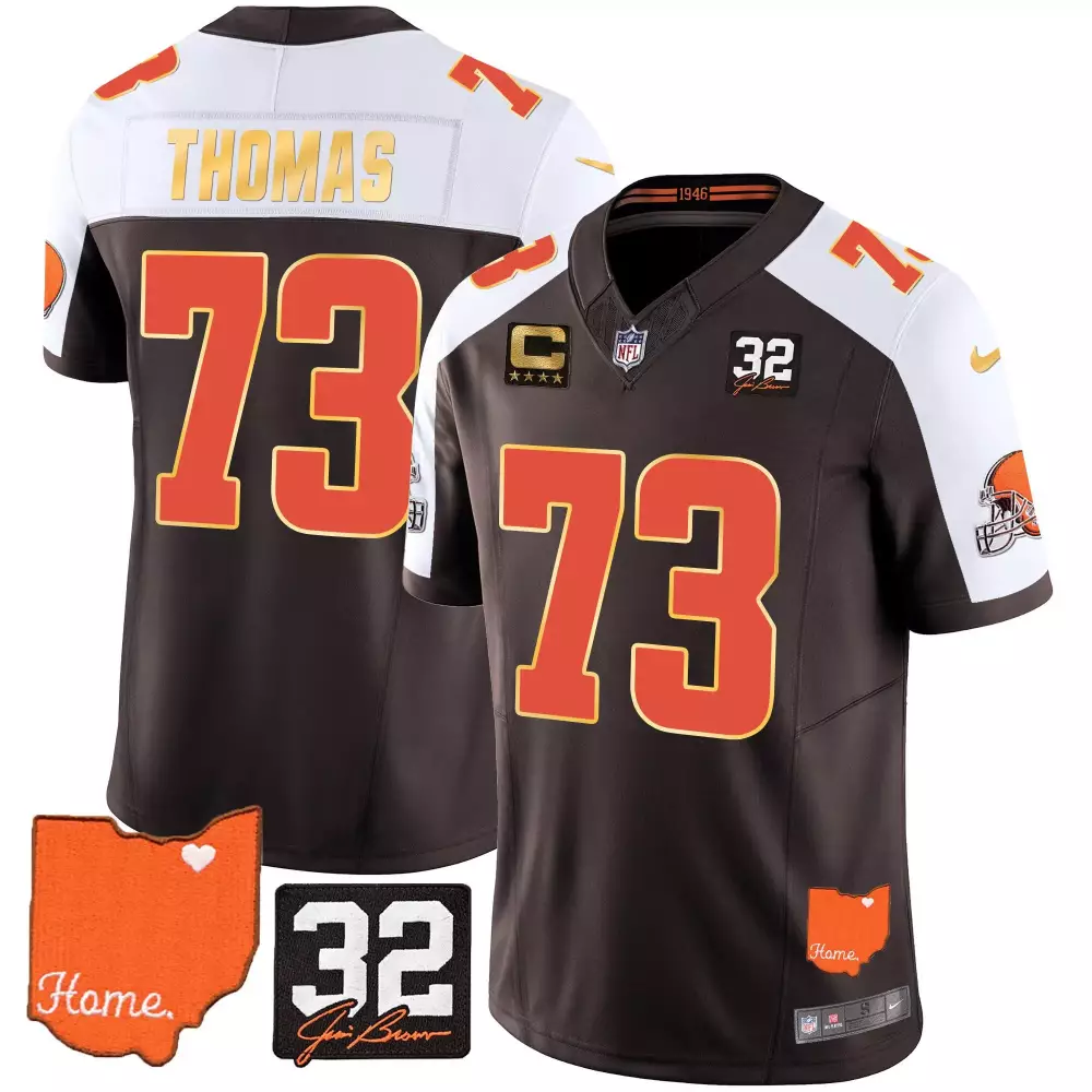 joe thomas alternate mens cleveland browns 32 jim brown memorial home patch gold trim jersey all stitched