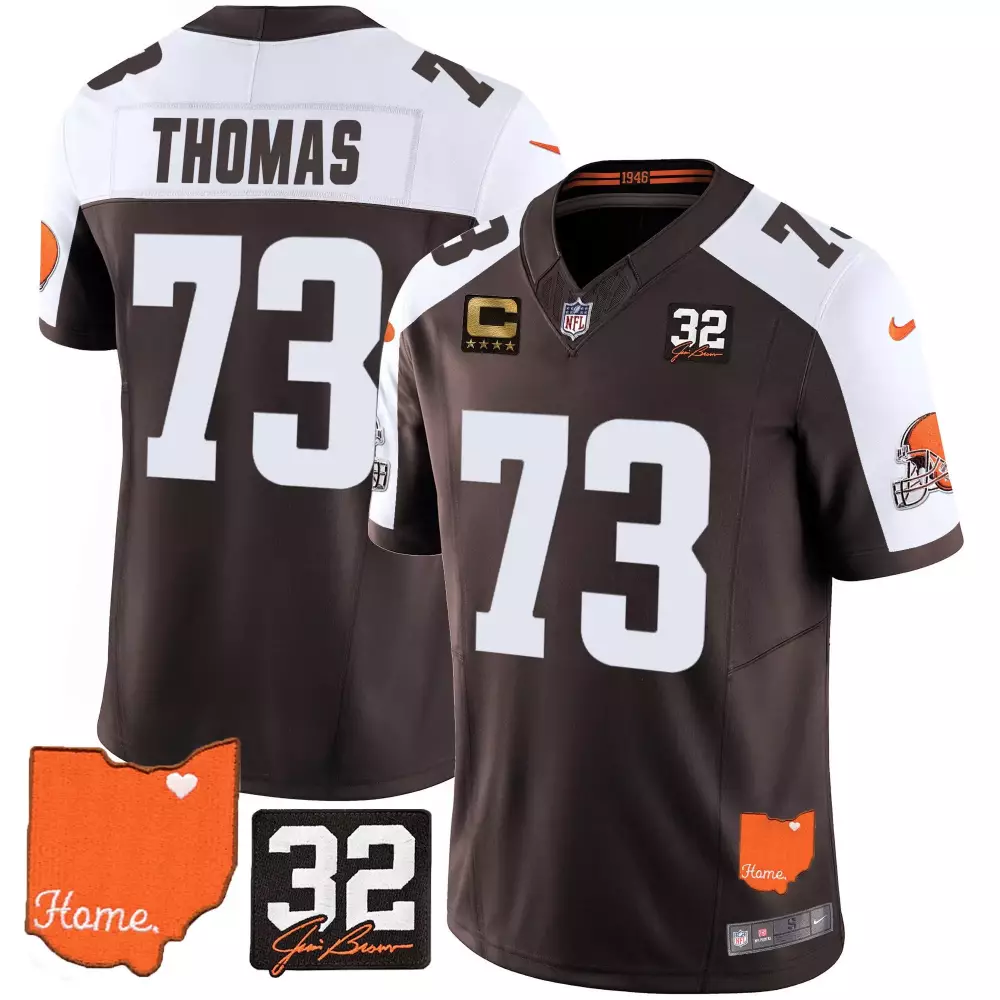 joe thomas alternate mens cleveland browns 32 jim brown memorial home patch gold trim jersey all stitched
