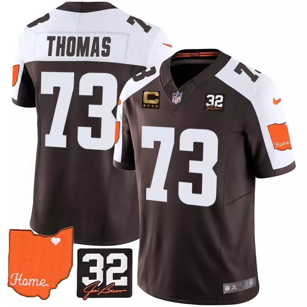 joe thomas alternate mens cleveland browns 32 jim brown memorial home patch gold trim jersey all stitched
