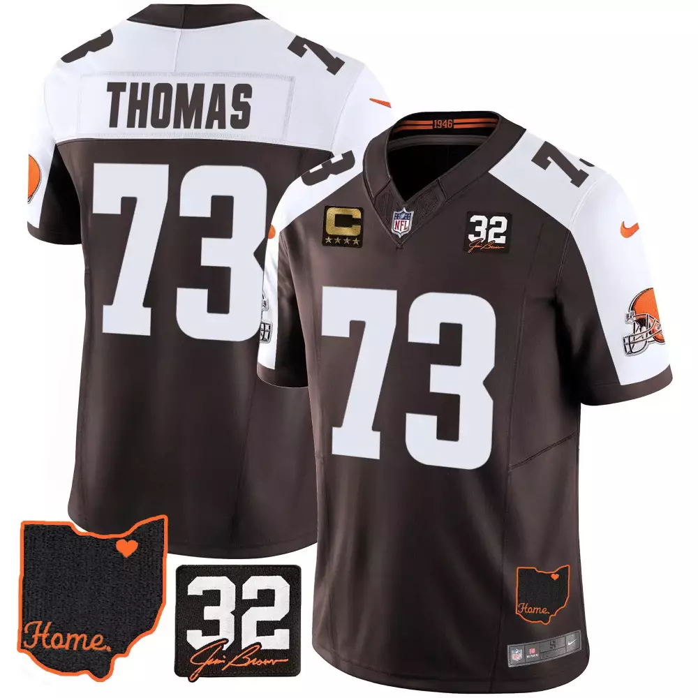 joe thomas alternate mens cleveland browns 32 jim brown memorial home patch gold trim jersey all stitched