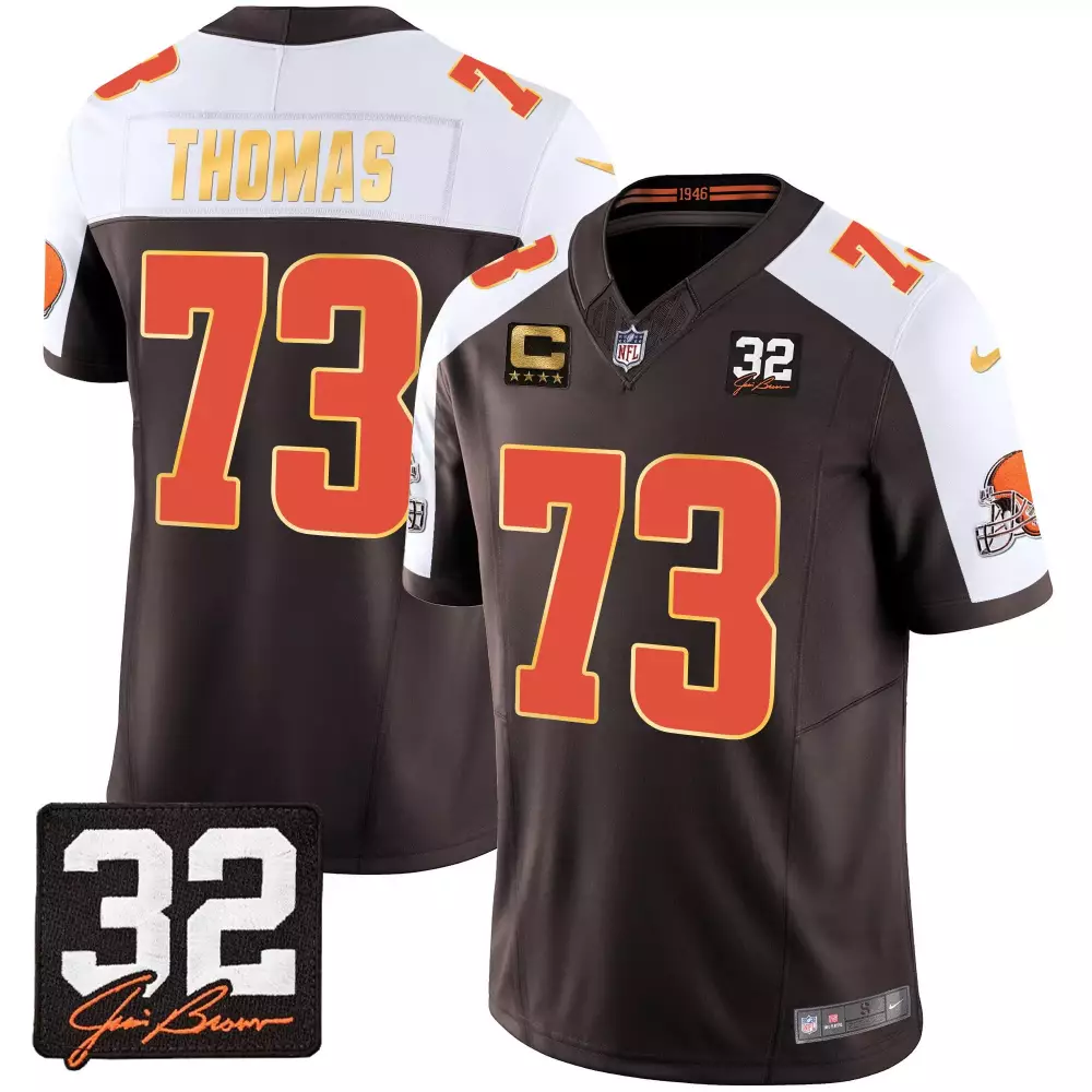 joe thomas alternate mens cleveland browns 32 jim brown memorial patch gold trim jersey all stitched
