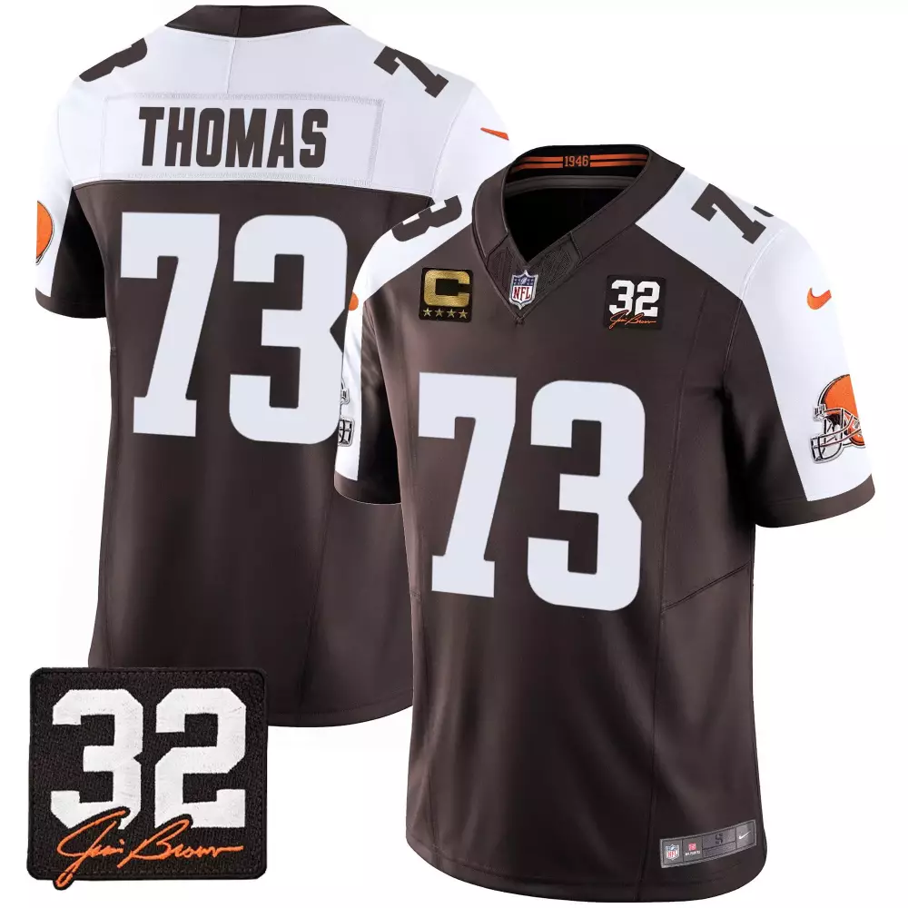 joe thomas alternate mens cleveland browns 32 jim brown memorial patch gold trim jersey all stitched