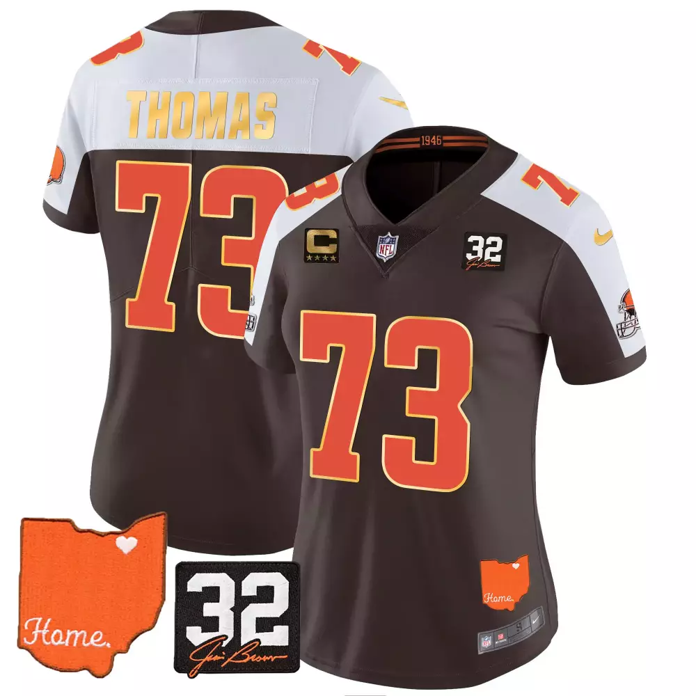 Joe Thomas Cleveland Browns 32 Jim Brown Memorial Home Patch Gold Trim Jersey | Alternate Style | All Stitched | Fan Gear for Men, Women & Youth