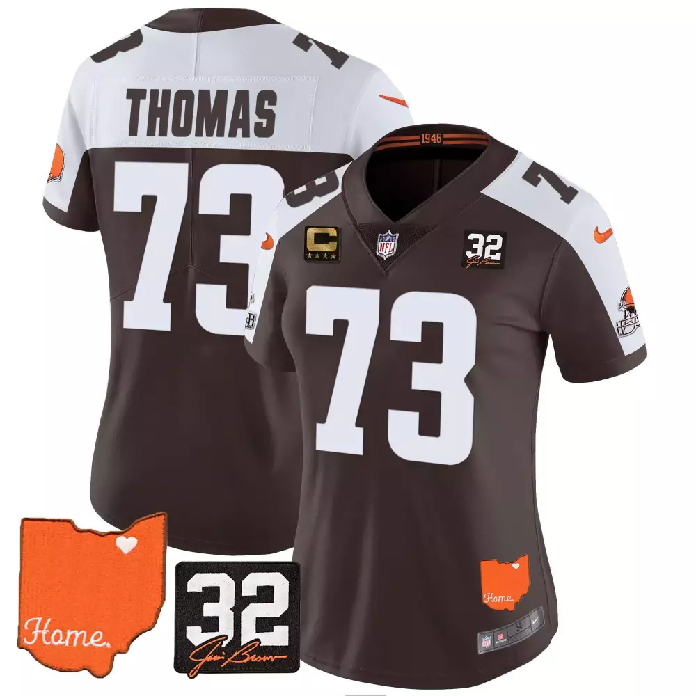 Joe Thomas Cleveland Browns 32 Jim Brown Memorial Home Patch Gold Trim Jersey | Alternate Style | All Stitched | Fan Gear for Men, Women & Youth