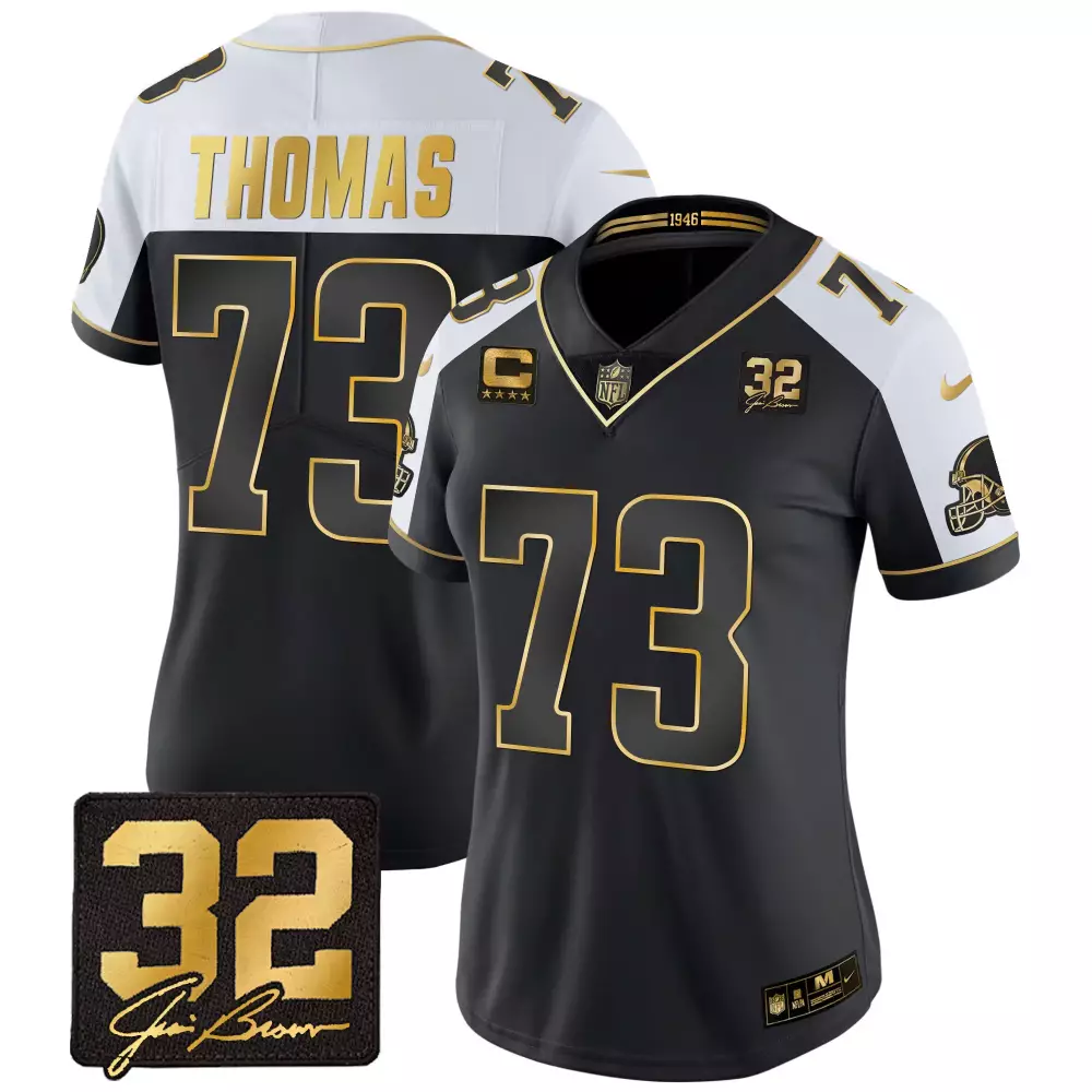 Joe Thomas Cleveland Browns 32 Jim Brown Memorial Home White Jersey V3 | Stitched Fan Gear | For Men, Women & Youth