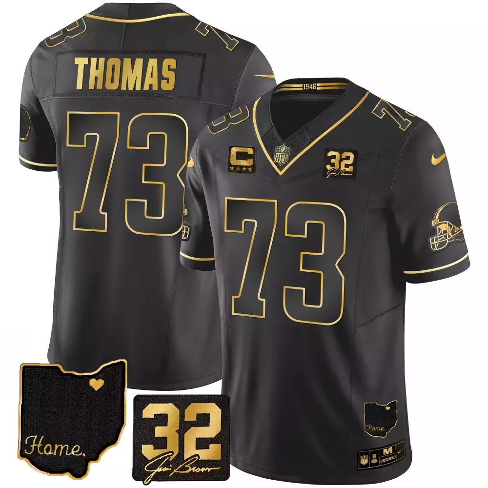 Joe Thomas Black Gold Men's Cleveland Browns Jersey | Stitched Gold Memorial Home Patch | Fan Gear for Game Day | For Men, Women & Youth