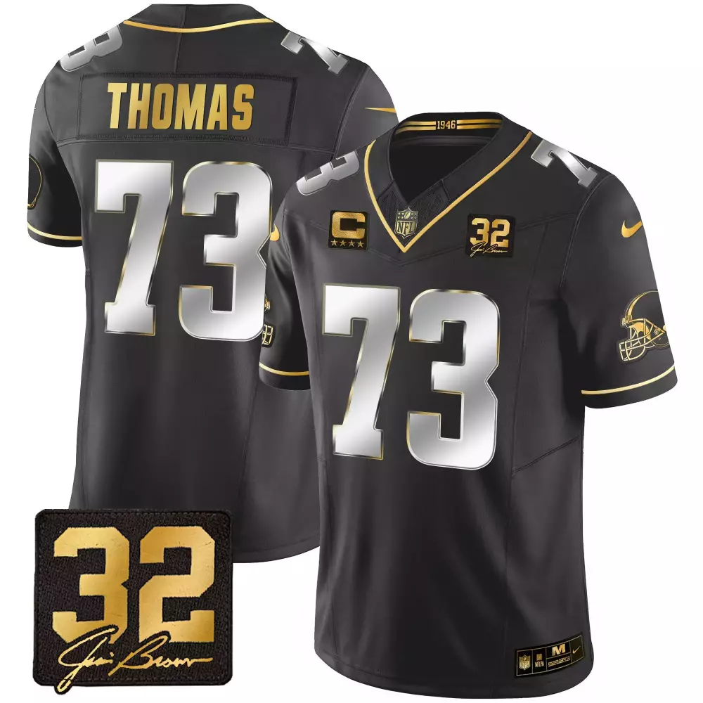joe thomas black limited mens cleveland browns 32 jim brown memorial home patch gold jersey all stitched
