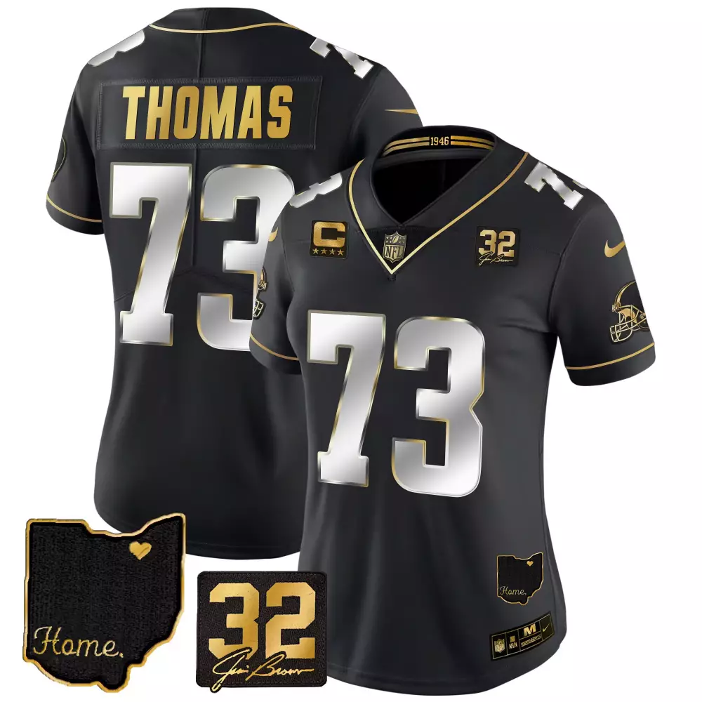 joe thomas black limited mens cleveland browns 32 jim brown memorial home patch gold jersey all stitched