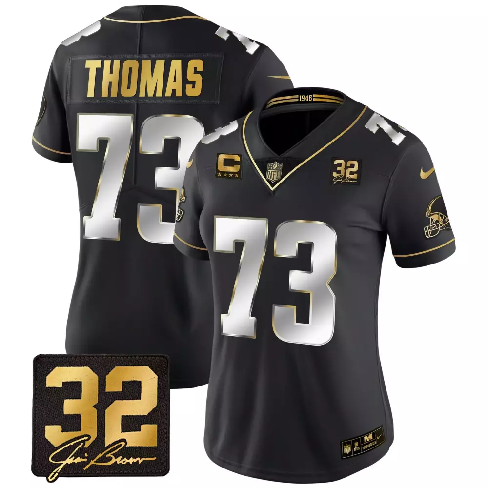 joe thomas black limited mens cleveland browns 32 jim brown memorial home patch gold jersey all stitched