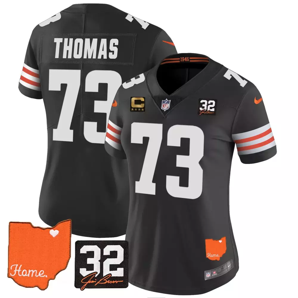 joe thomas black limited mens cleveland browns 32 jim brown memorial home patch gold jersey all stitched