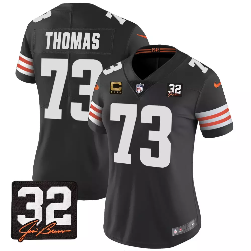 joe thomas black womens cleveland browns 32 jim brown memorial patch jersey all stitched