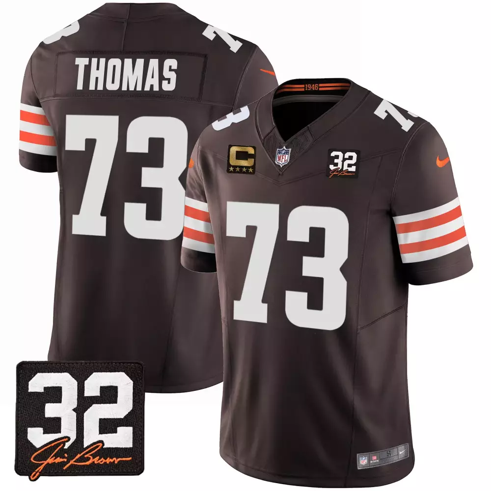 Joe Thomas Men's Cleveland Browns Brown Jersey | Jim Brown Memorial Patch | Stitched Design | Fan Gear for Men, Women & Youth