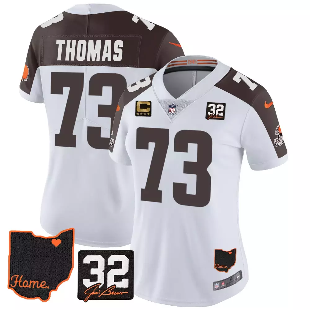 Joe Thomas Cleveland Browns 32 Jim Brown Memorial Home Inverted Women's Jersey V3 | Stitched Fan Gear | For Women & Youth