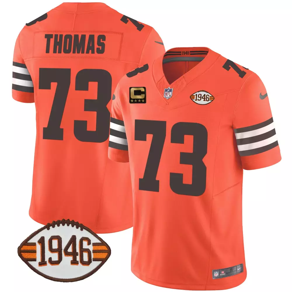 Joe Thomas Cleveland Browns 1946 75th Anniversary Orange Jersey | Stitched Fan Gear | For Men, Women & Youth