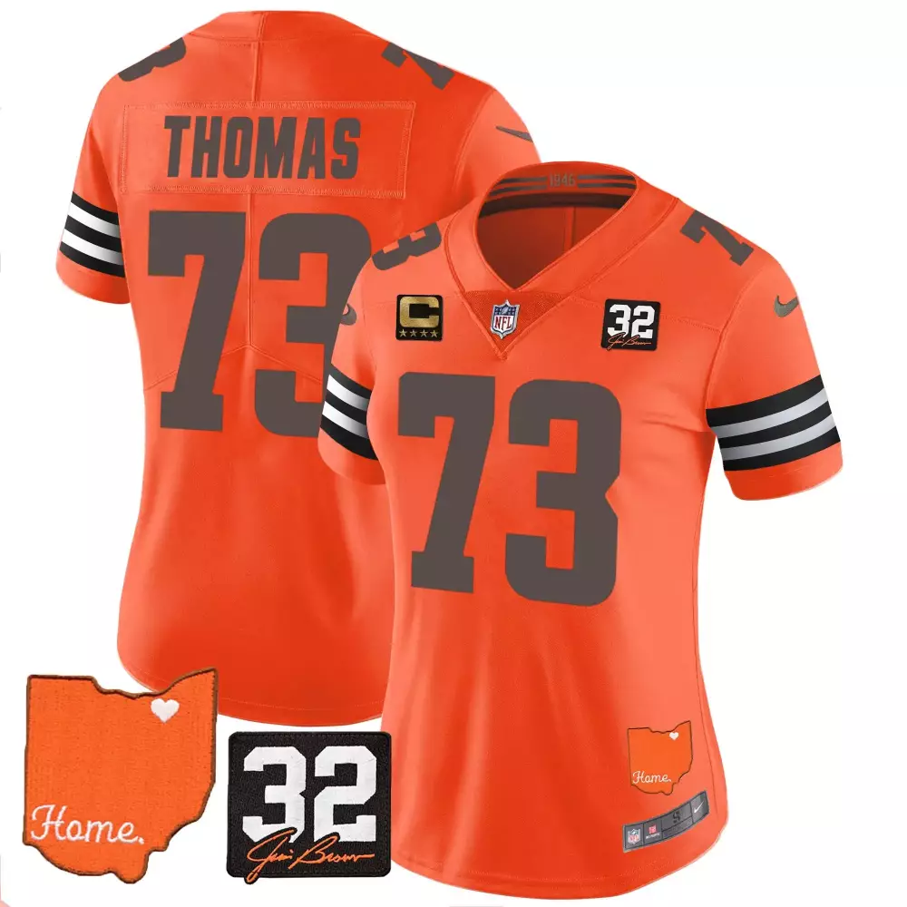 Joe Thomas Cleveland Browns 32 Jim Brown Memorial Home Orange Women's Jersey | Stitched Fan Gear | For Women & Youth