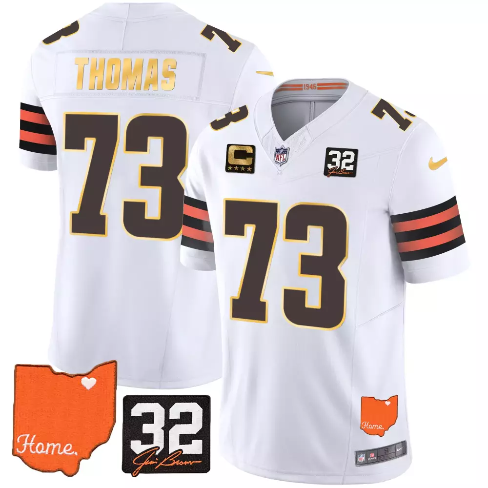 Joe Thomas Cleveland Browns 32 Jim Brown Memorial Home Patch Gold Trim Jersey | Alternate Style | All Stitched | Fan Gear for Men, Women & Youth
