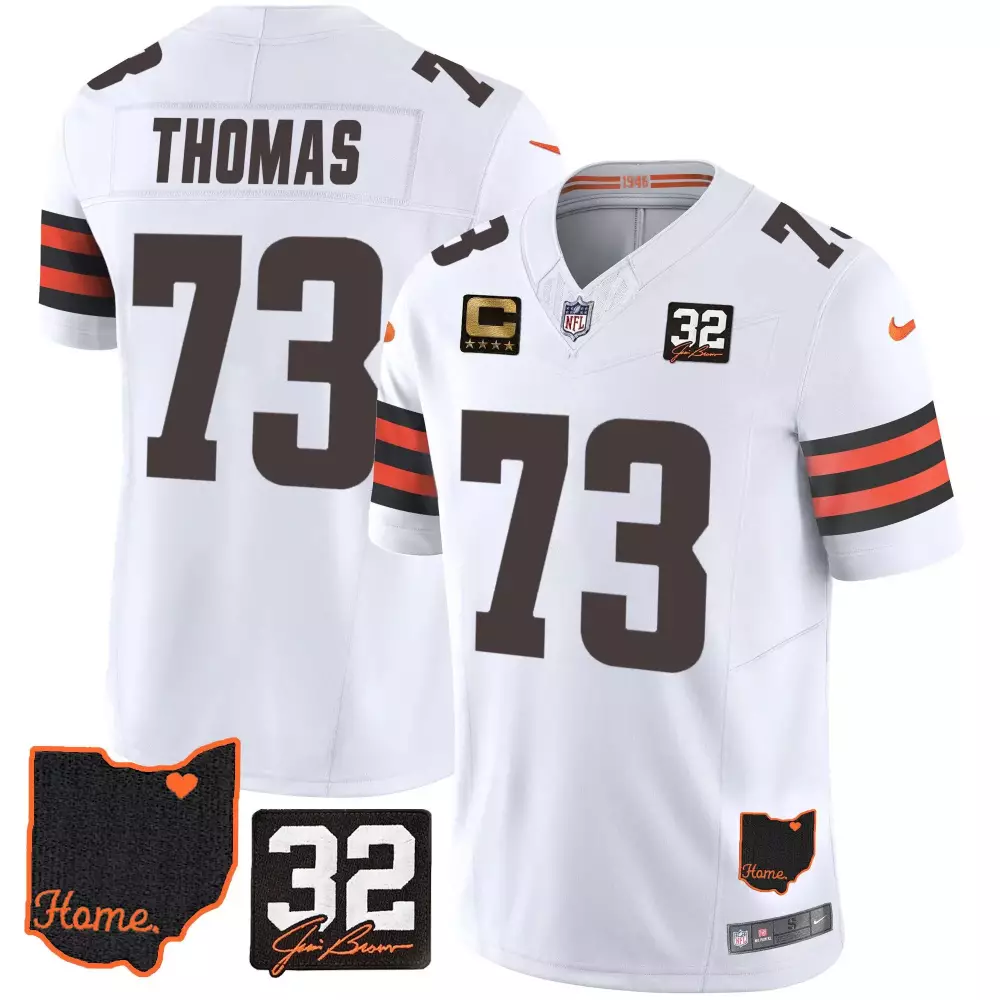 Joe Thomas Cleveland Browns 32 Jim Brown Memorial Home White Jersey V3 | Stitched Fan Gear | For Men, Women & Youth