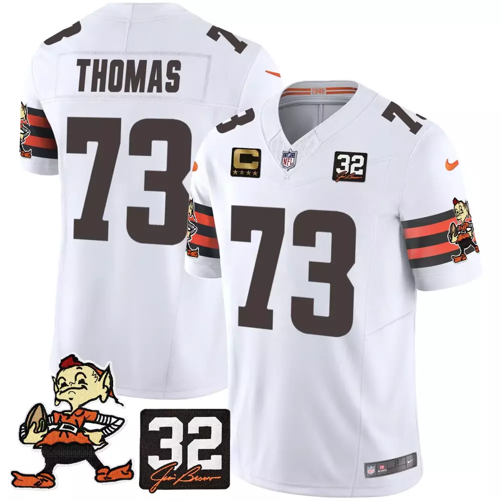 Joe Thomas Cleveland Browns 32 Jim Brown Memorial Patch Orange Women's Jersey | Stitched Fan Gear | For Women & Youth