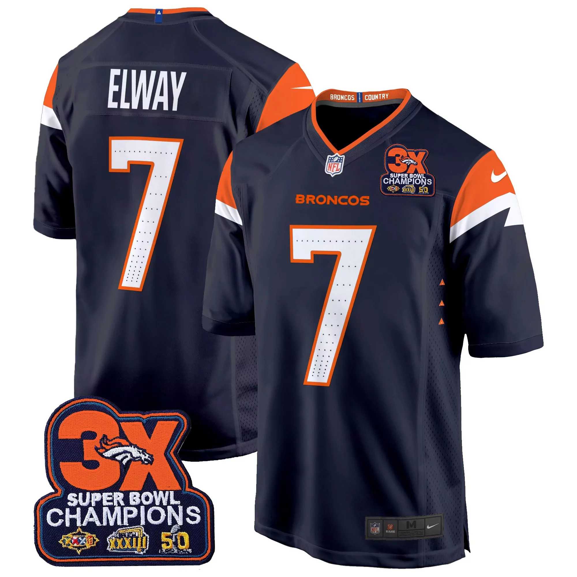 john elway navy mens denver broncos 3time champions patch game jersey al stitched