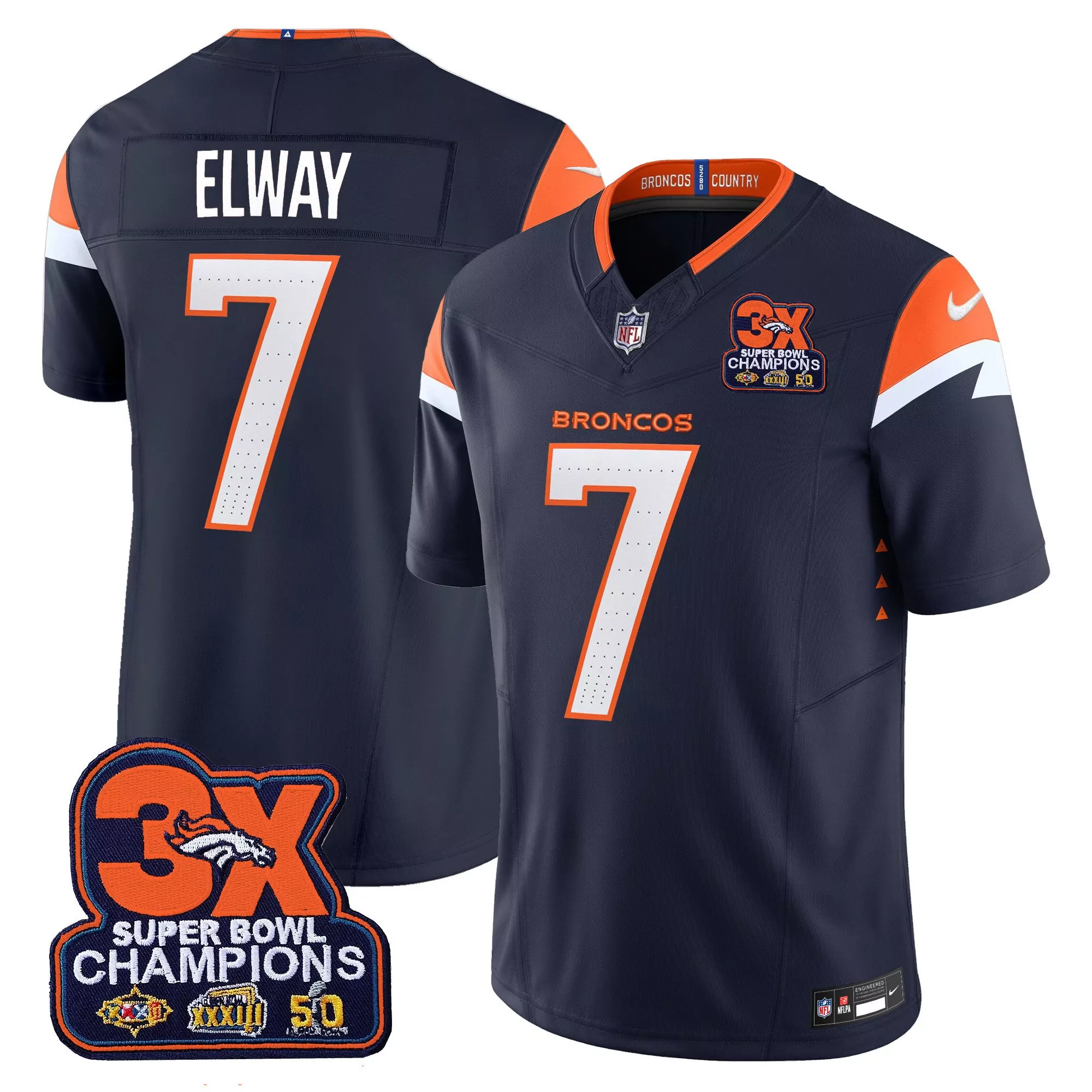 john elway navy mens denver broncos 3time champions patch game jersey al stitched