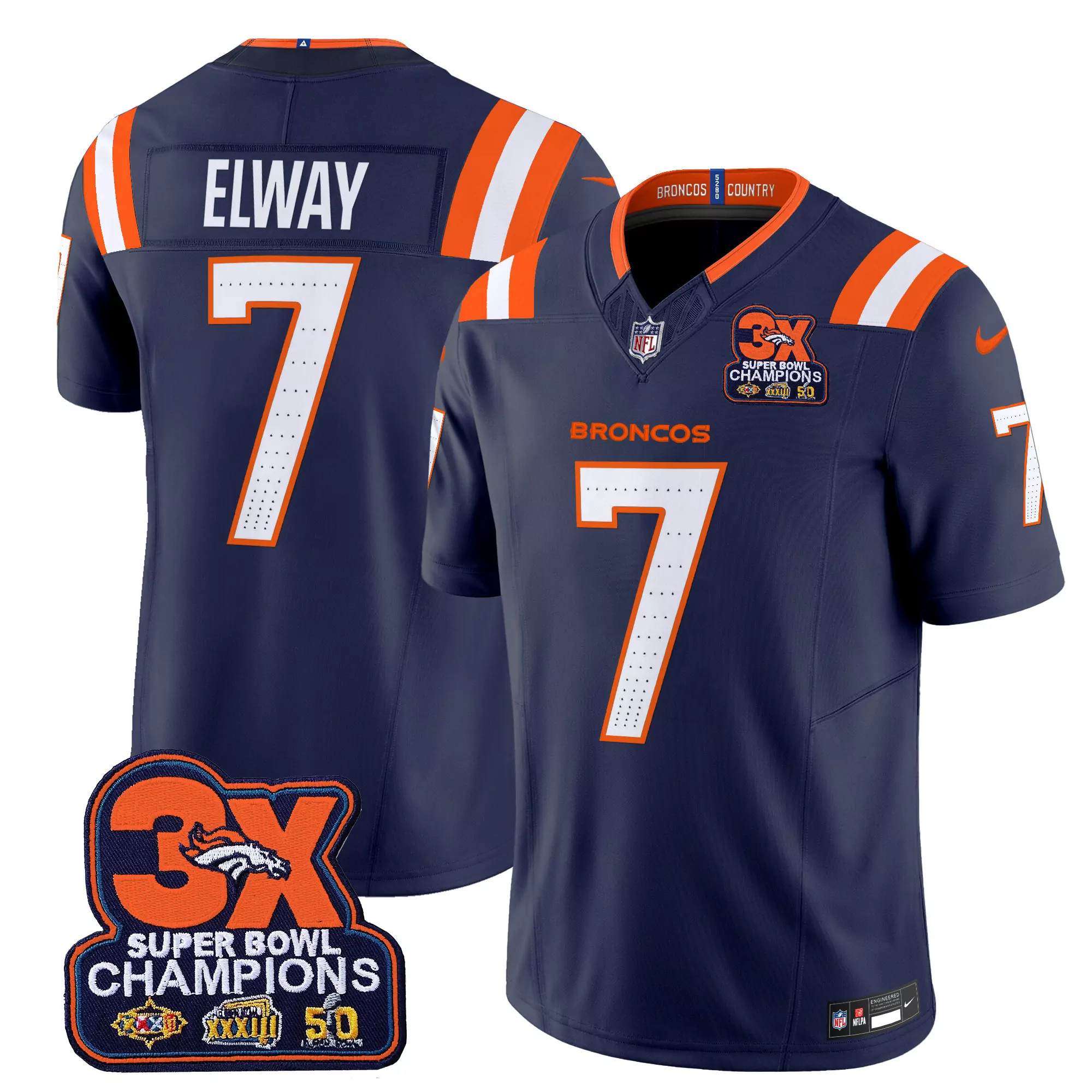 john elway navy mens denver broncos 3time champions patch game jersey al stitched