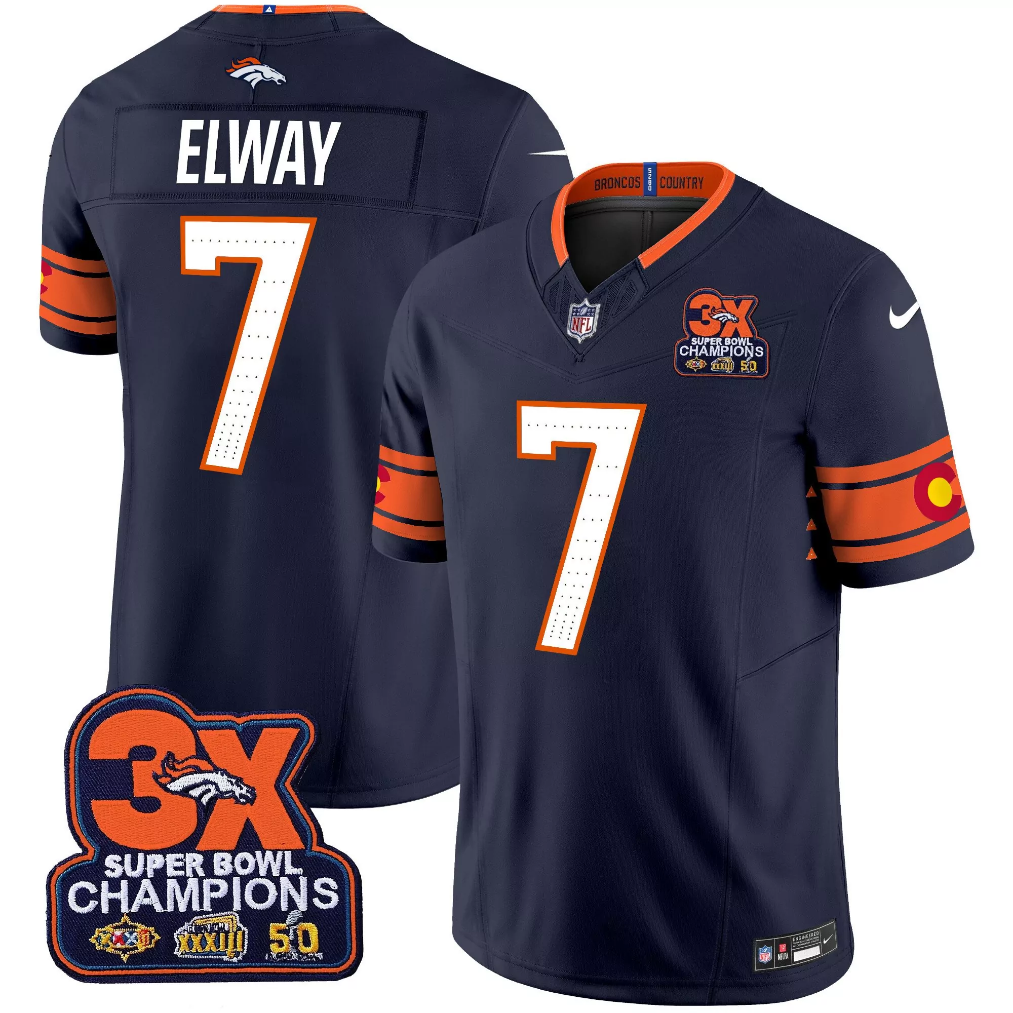 john elway navy mens denver broncos 3time champions patch game jersey al stitched