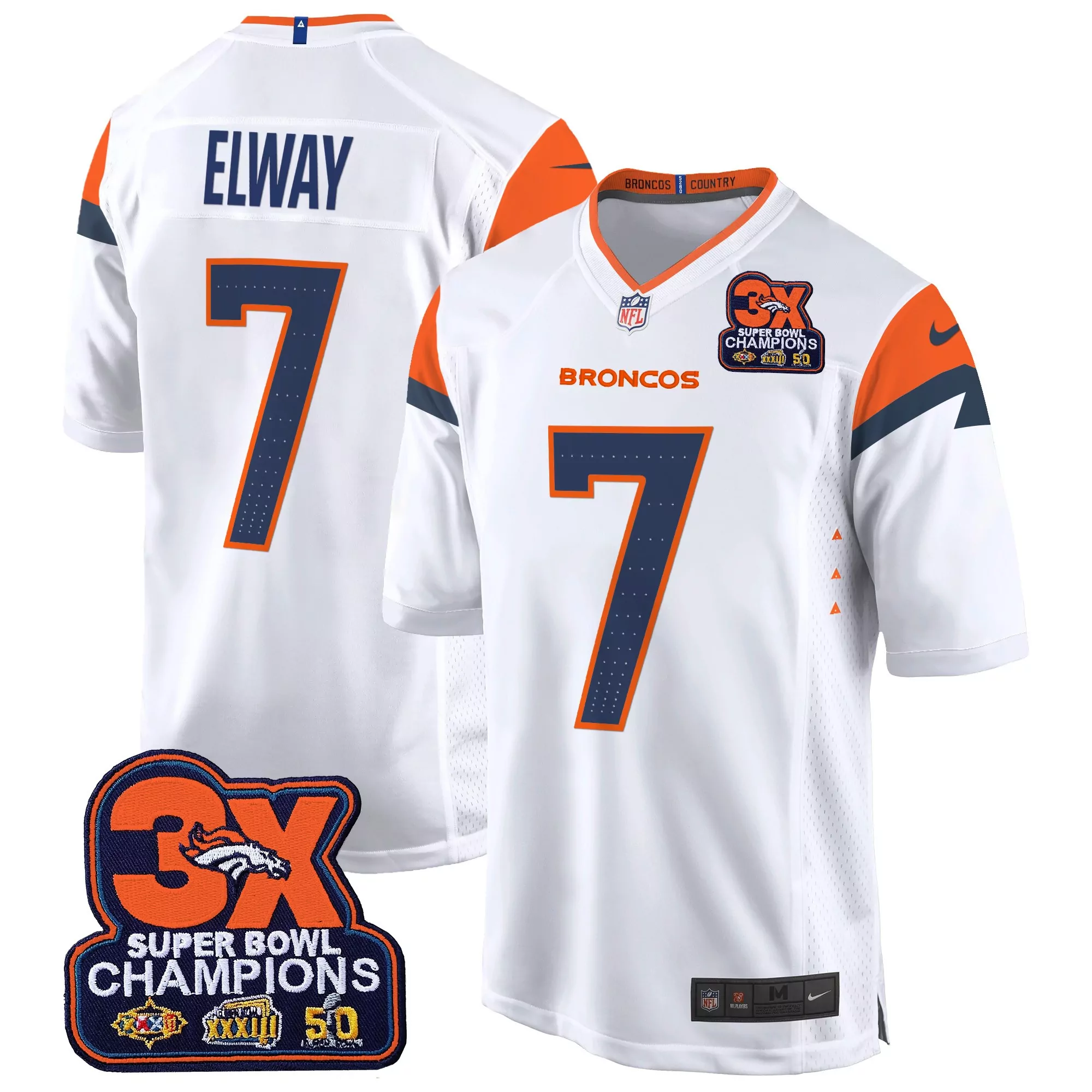 john elway white mens denver broncos 3time champions patch game jersey al stitched
