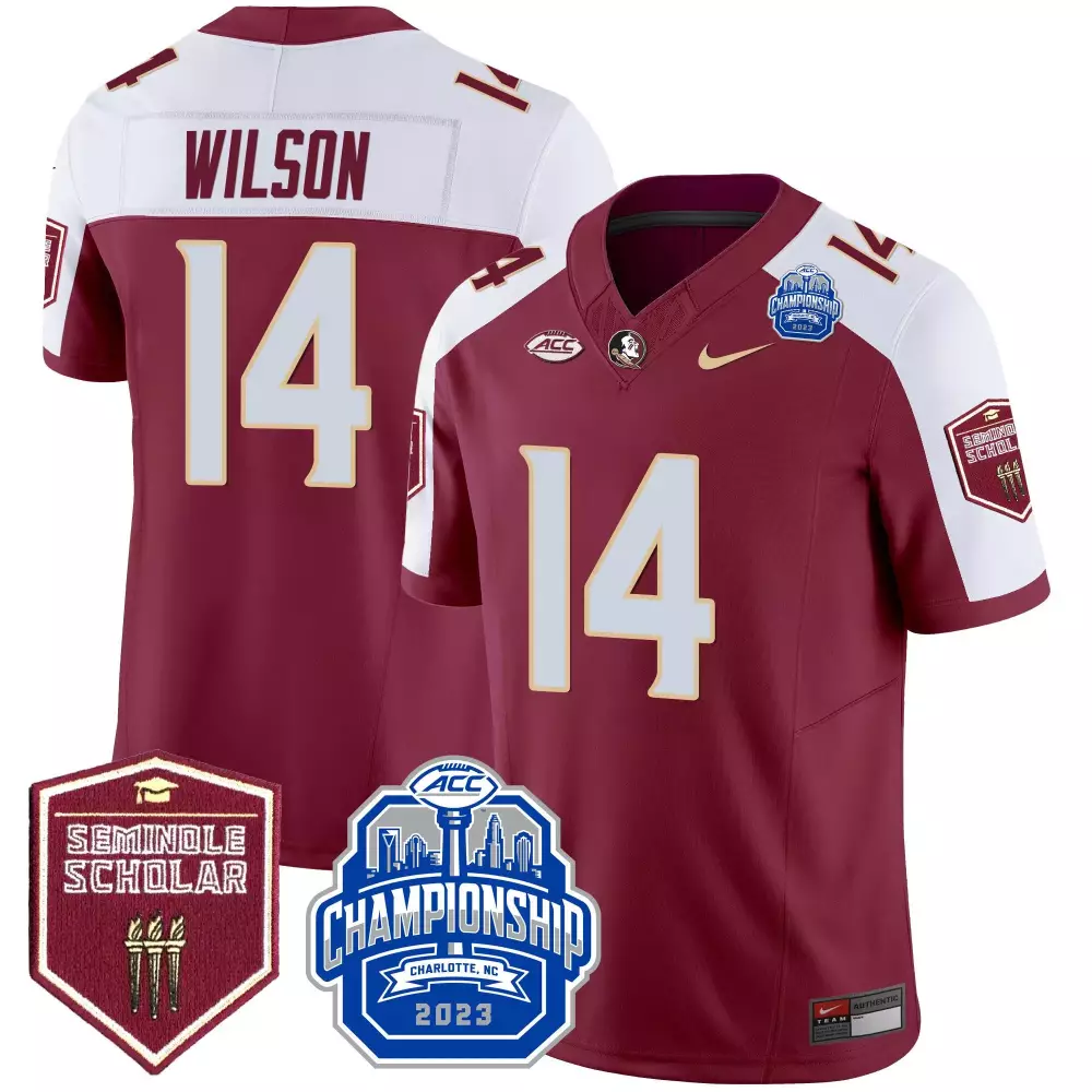 johnny wilson garnet alternate mens florida state seminoles 2023 acc championship patch vapor jersey all stitched