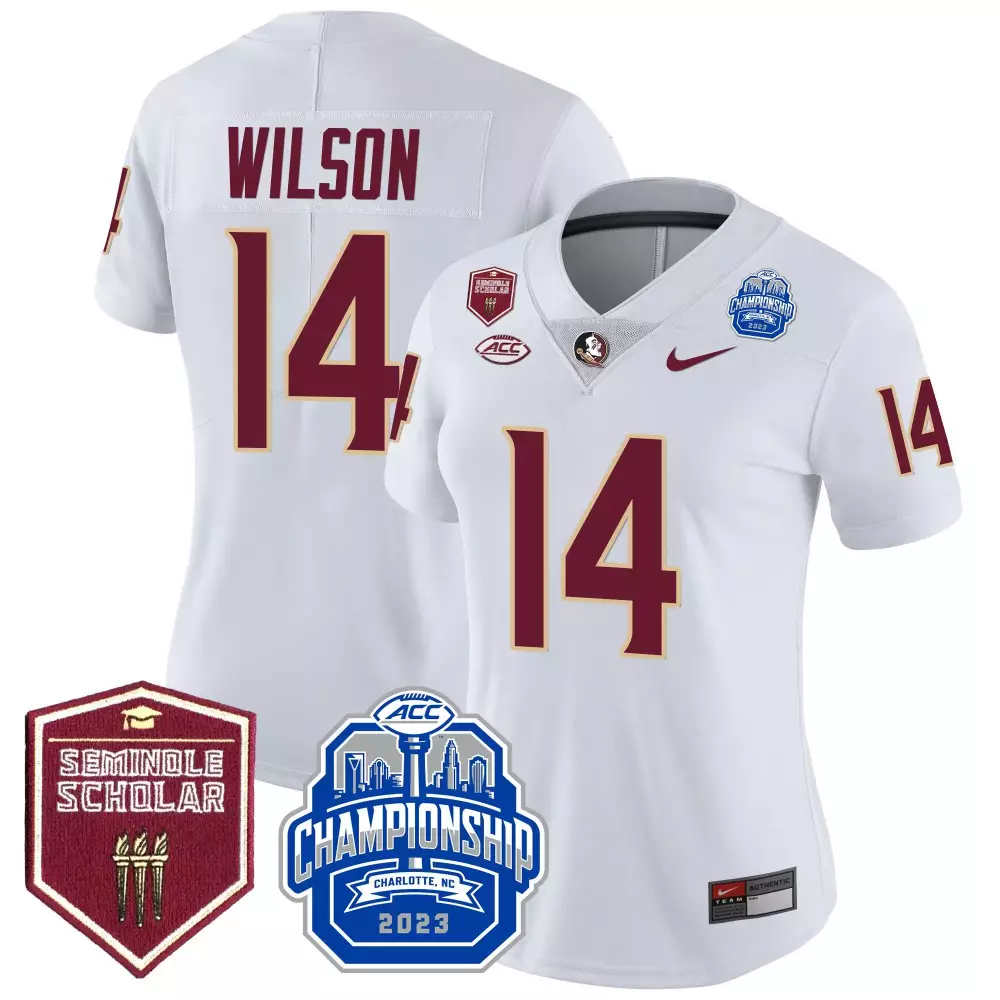 johnny wilson white womens florida state seminoles 2023 acc championship patch vapor jersey all stitched