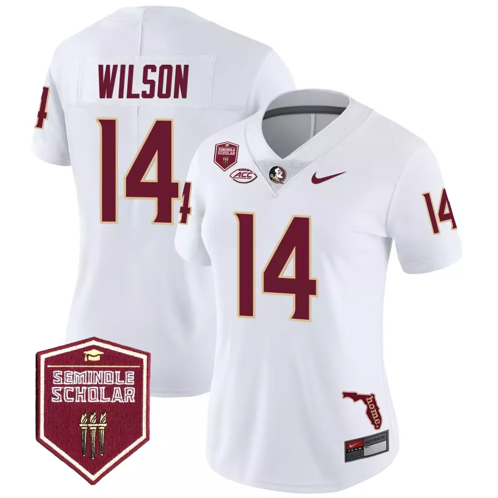 johnny wilson white womens florida state seminoles 2023 acc championship patch vapor jersey all stitched