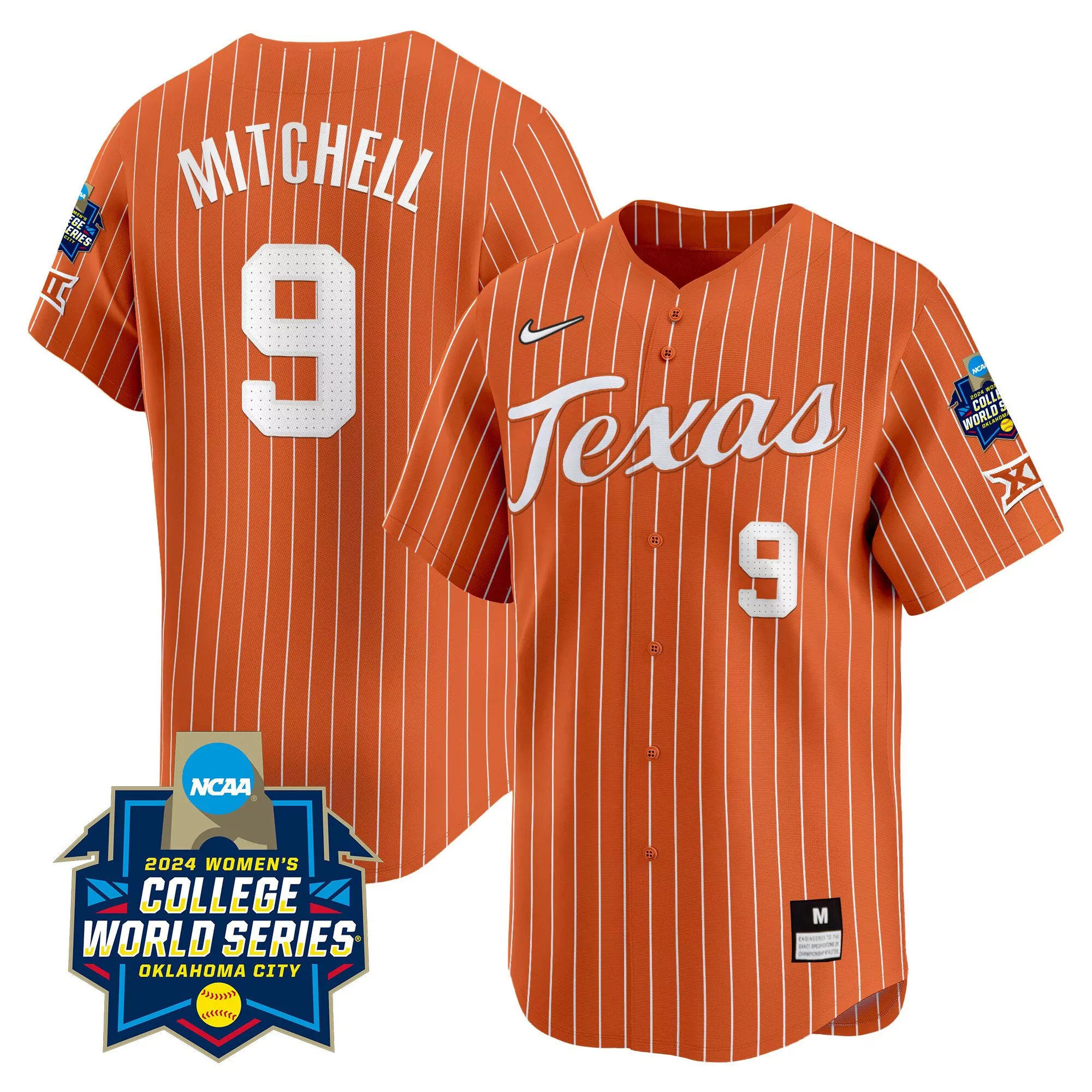 joley mitchell pinstripe orange mens size texas longhorns womens college world series champions vapor premier limited je 1