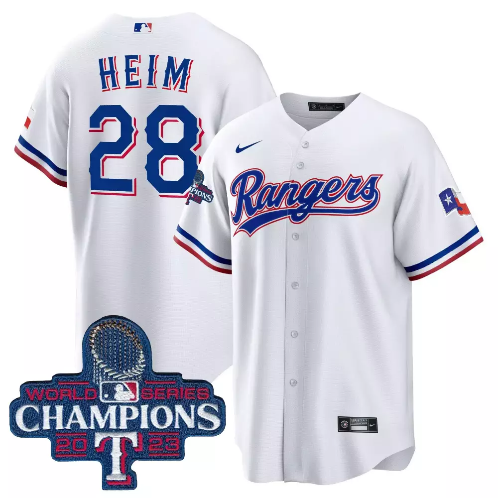 Jonah Heim White Men's Texas Rangers 2023 World Series Champions Cool Base Jersey V3 | All Stitched | Limited Edition for Men, Women & Youth