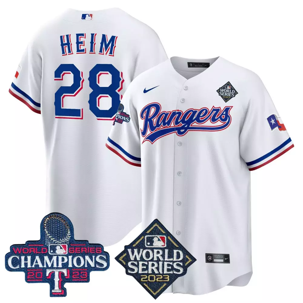 Jonah Heim White Men's Texas Rangers 2023 World Series Champions Cool Base Jersey V3 | All Stitched | Limited Edition for Men, Women & Youth