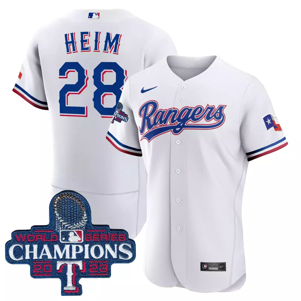 Jonah Heim White Men's Texas Rangers 2023 World Series Champions Cool Base Jersey V3 | All Stitched | Limited Edition for Men, Women & Youth