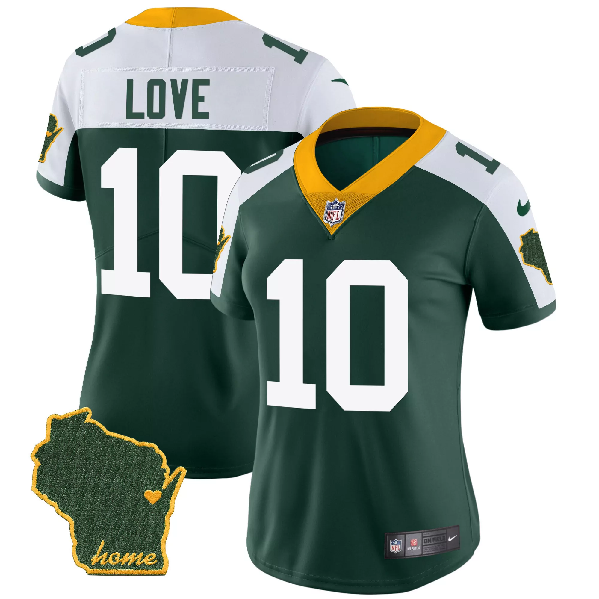 jordan love alternate womens green bay packers 13 time world champions home patch gold vapor jersey v2 all stitched