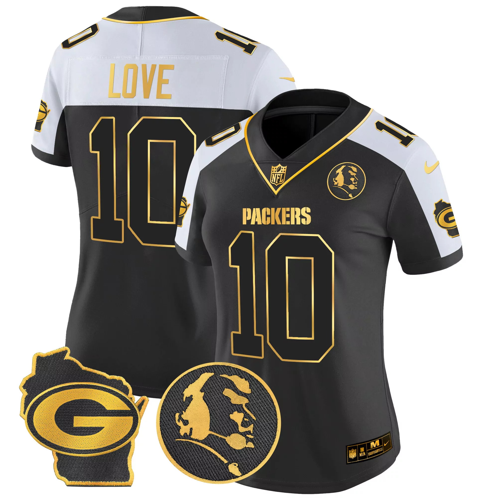 jordan love alternate womens green bay packers 13 time world champions home patch gold vapor jersey v2 all stitched