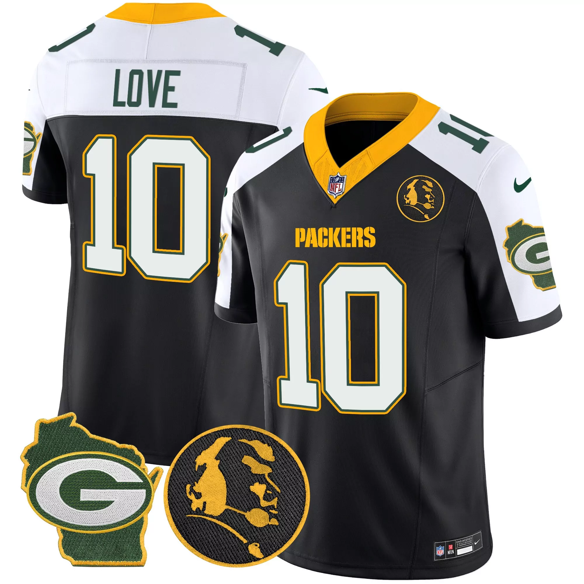 jordan love black alternate mens green bay packers john madden home patch game jersey all stitched