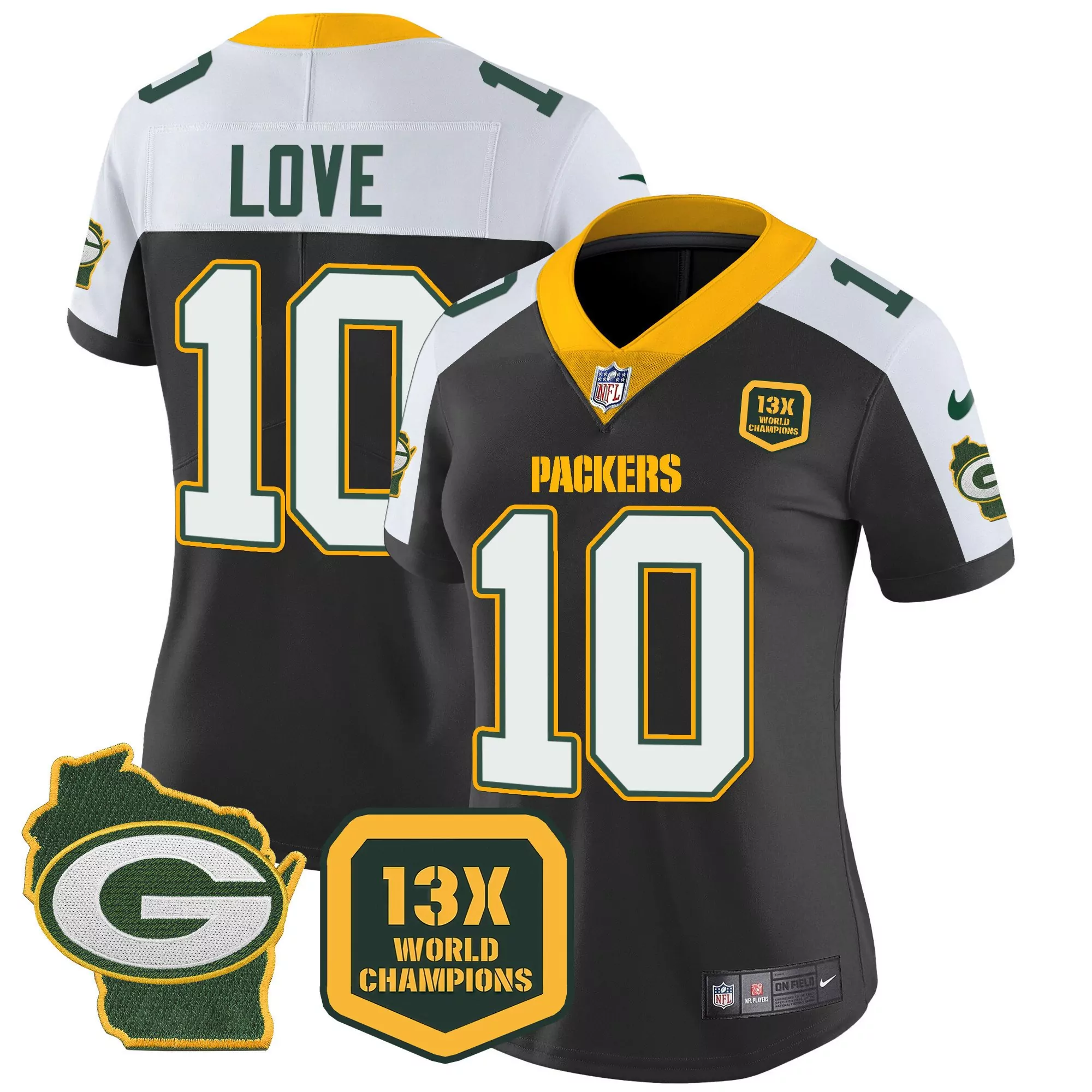 jordan love black alternate mens green bay packers john madden home patch game jersey all stitched