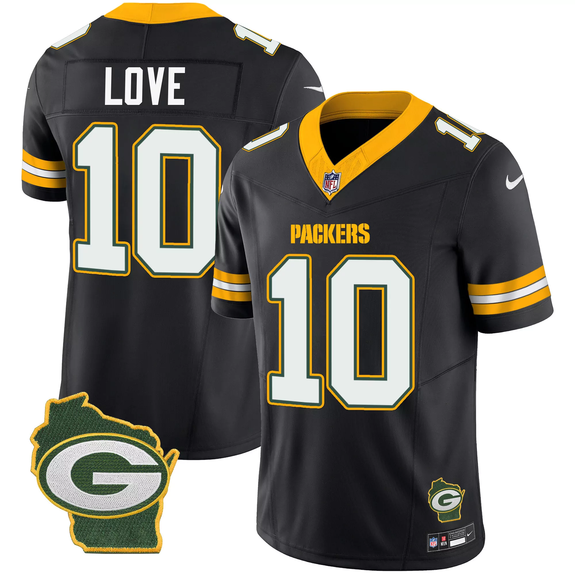 jordan love black mens green bay packers home patch vapor jersey v3 all stitched