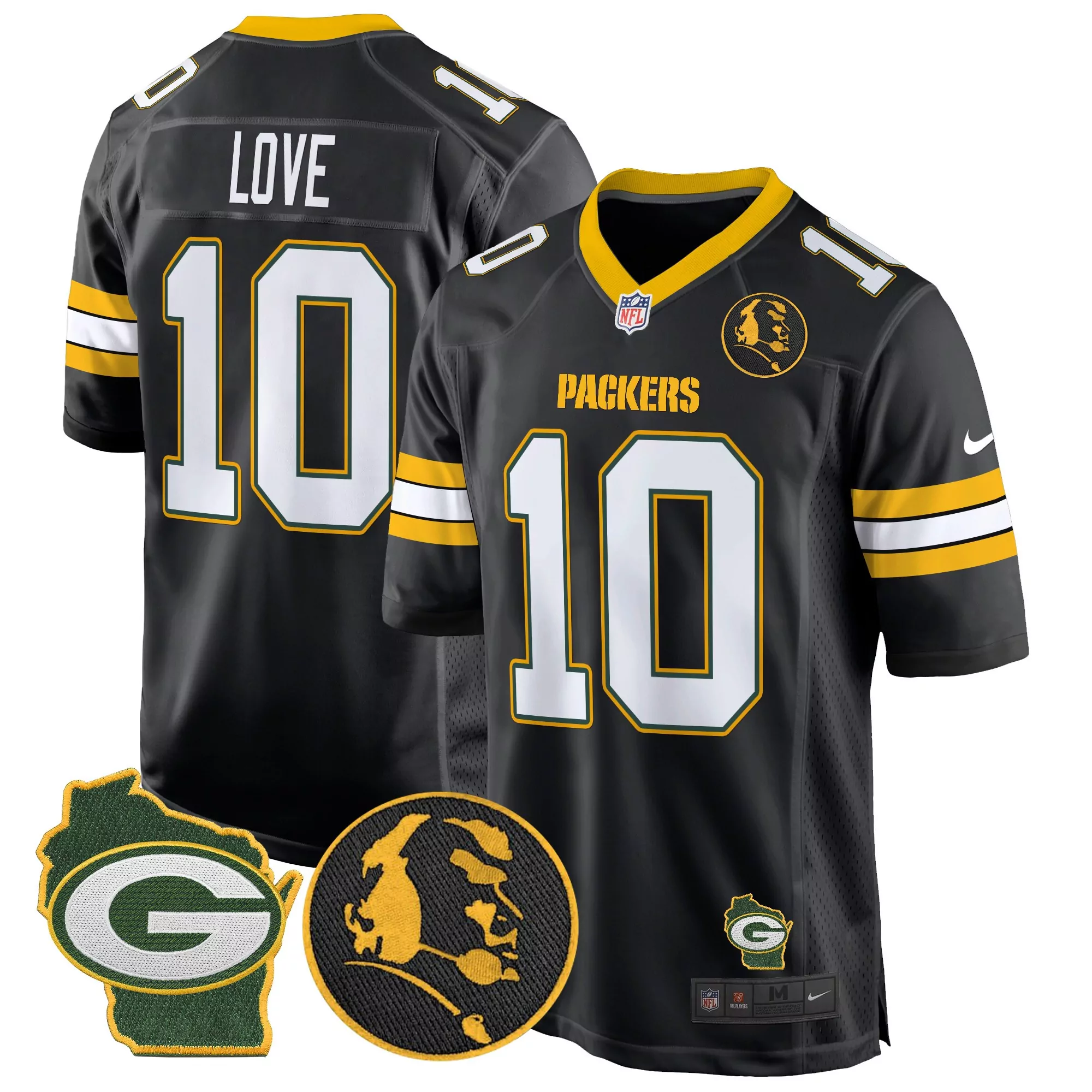 jordan love black mens green bay packers home patch vapor jersey v3 all stitched