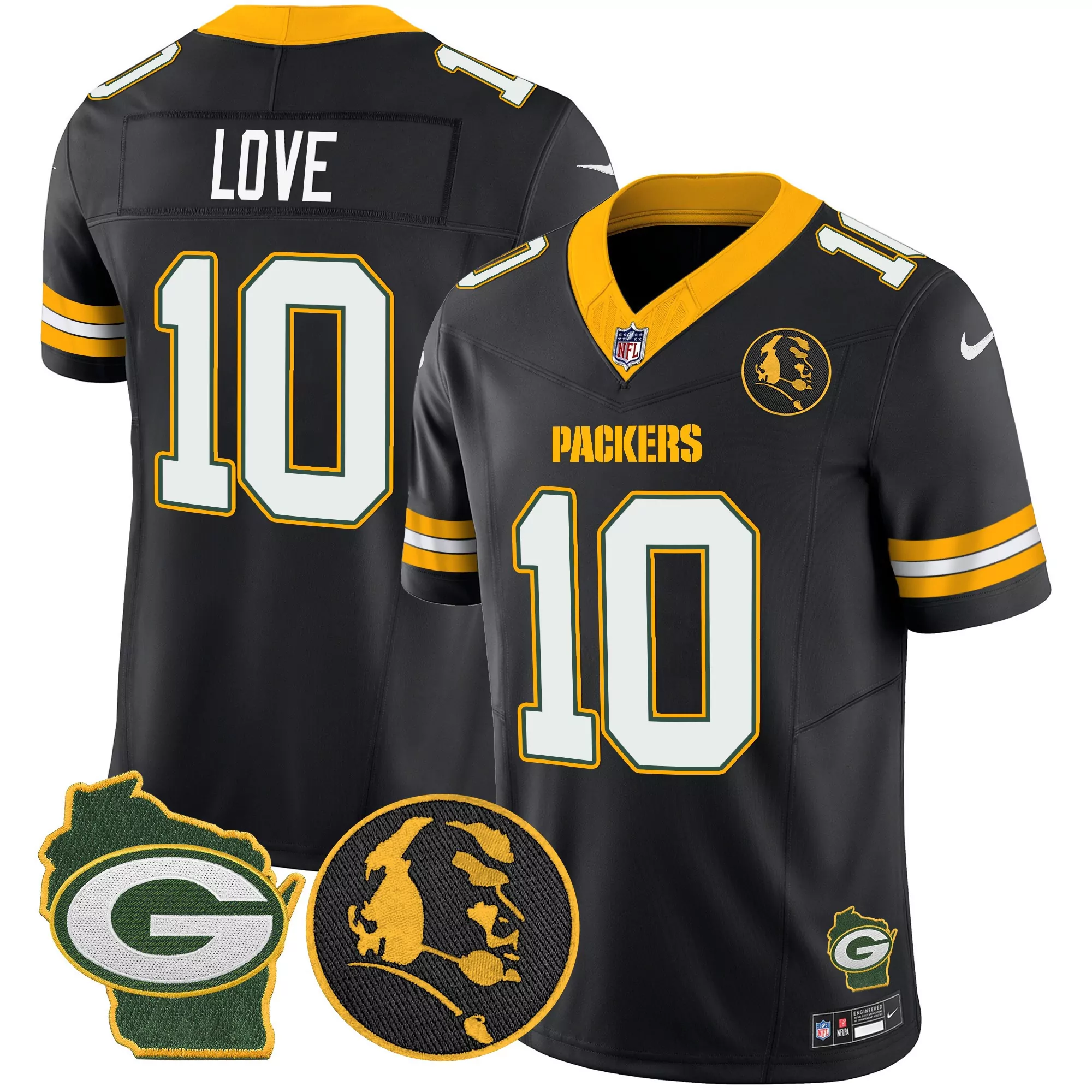jordan love black mens green bay packers home patch vapor jersey v3 all stitched