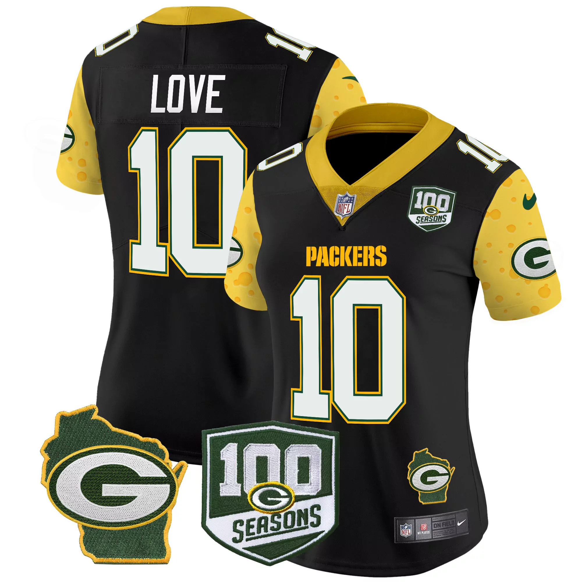 jordan love black mens green bay packers home patch vapor jersey v3 all stitched