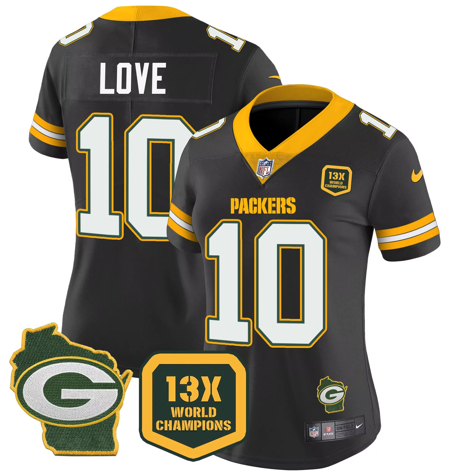 jordan love black mens green bay packers home patch vapor jersey v3 all stitched