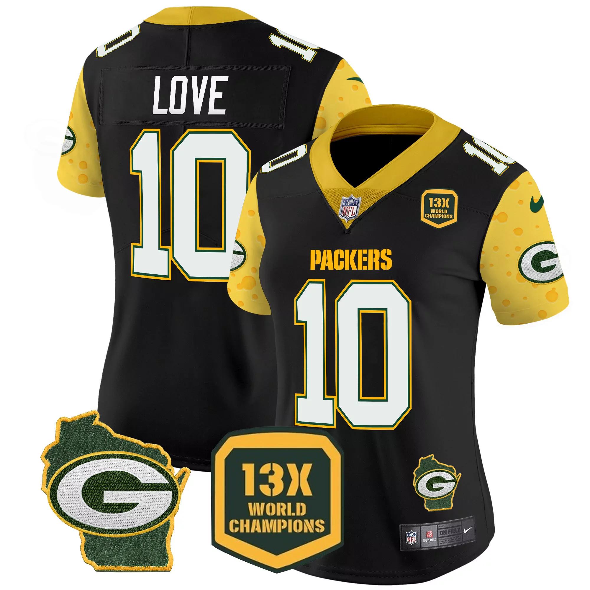 jordan love black womens green bay packers cheese vapor limited jersey all stitched