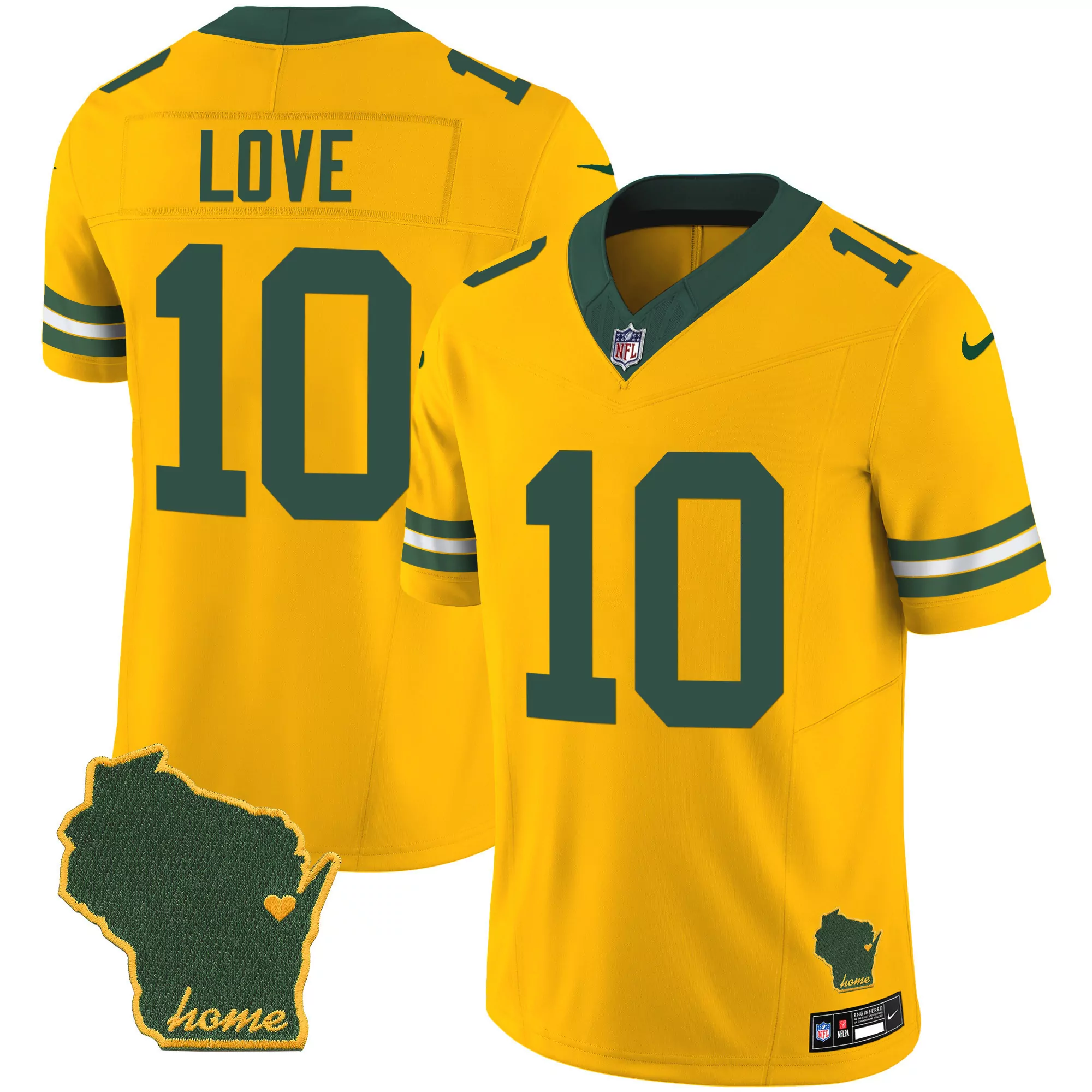 jordan love gold mens green bay packers 13 time world champions home patch vapor jersey all stitched