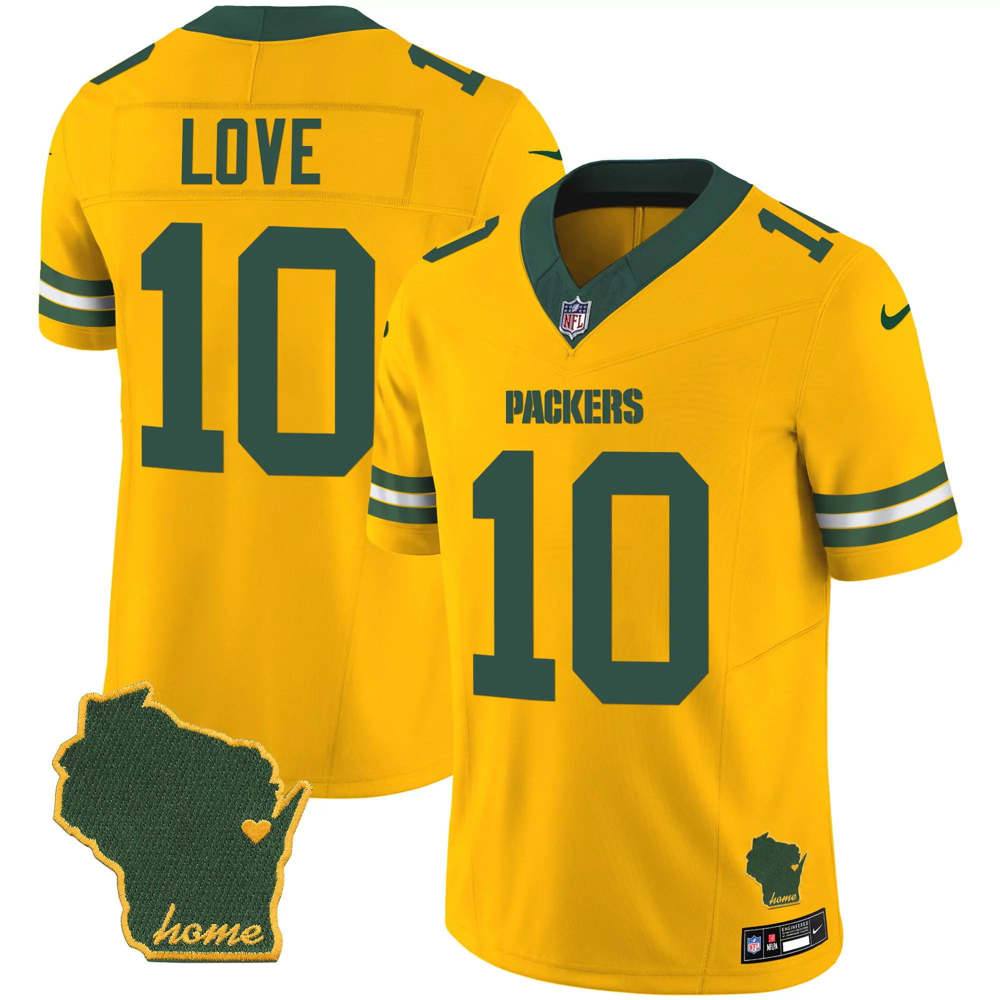 jordan love gold mens green bay packers home patch vapor jersey v2 all stitched