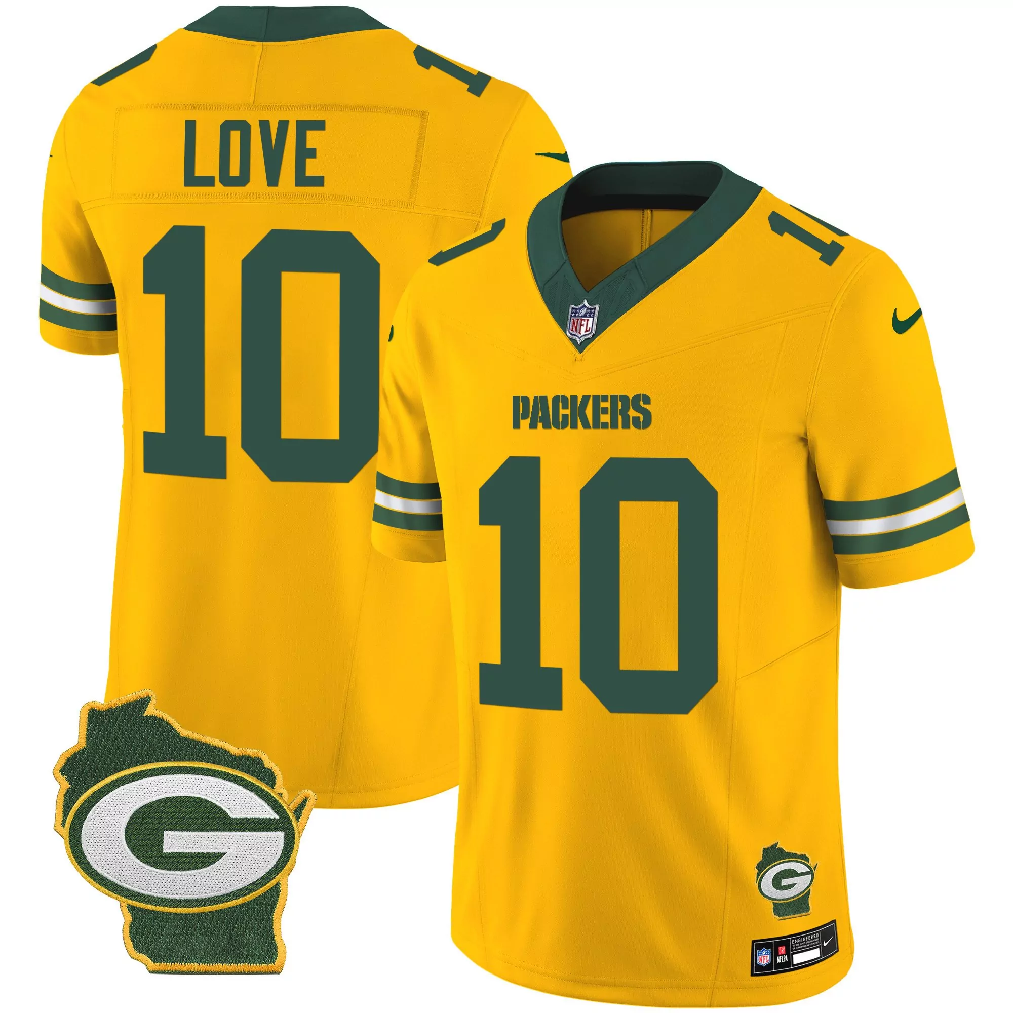jordan love gold mens green bay packers home patch vapor jersey v2 all stitched