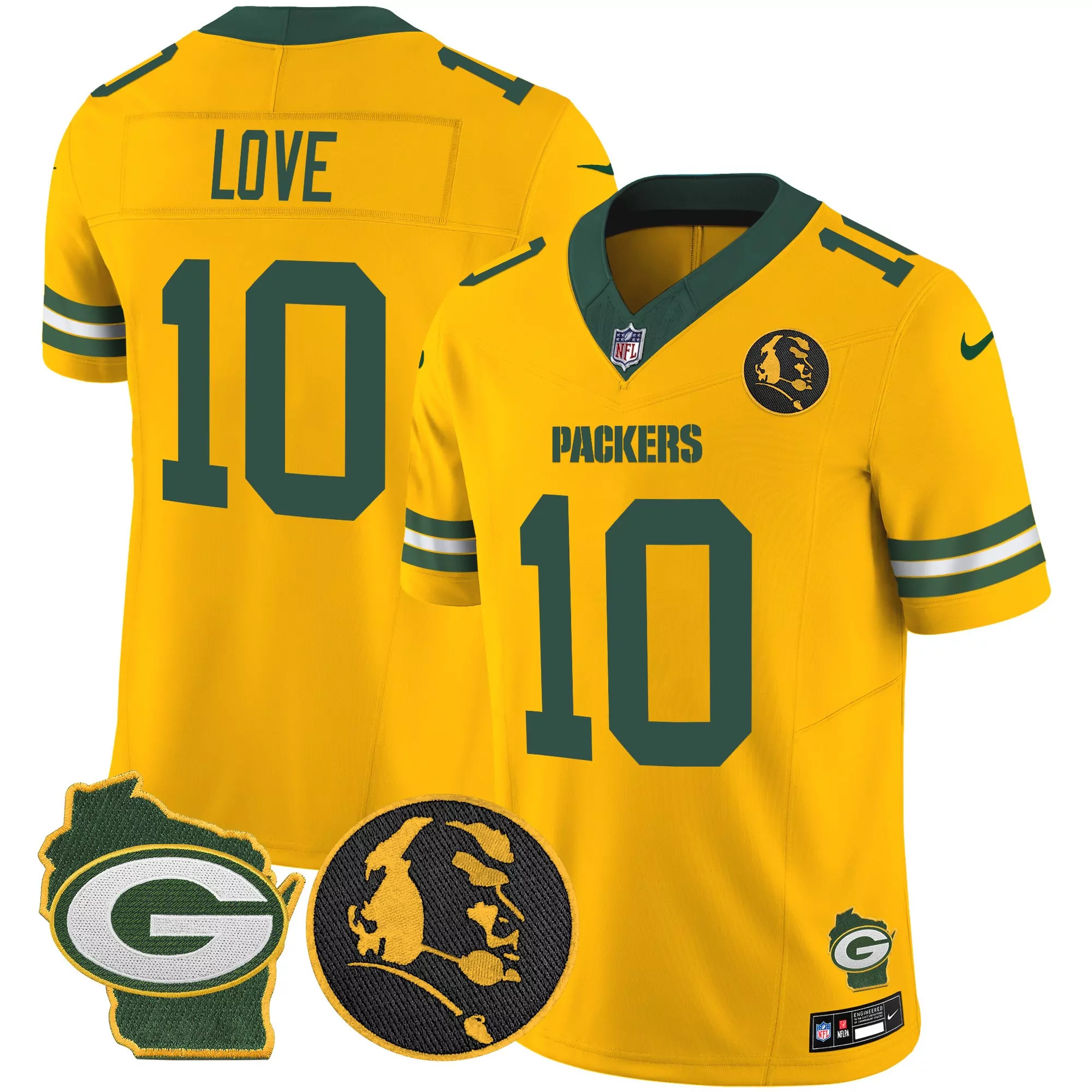 jordan love gold mens green bay packers home patch vapor jersey v2 all stitched