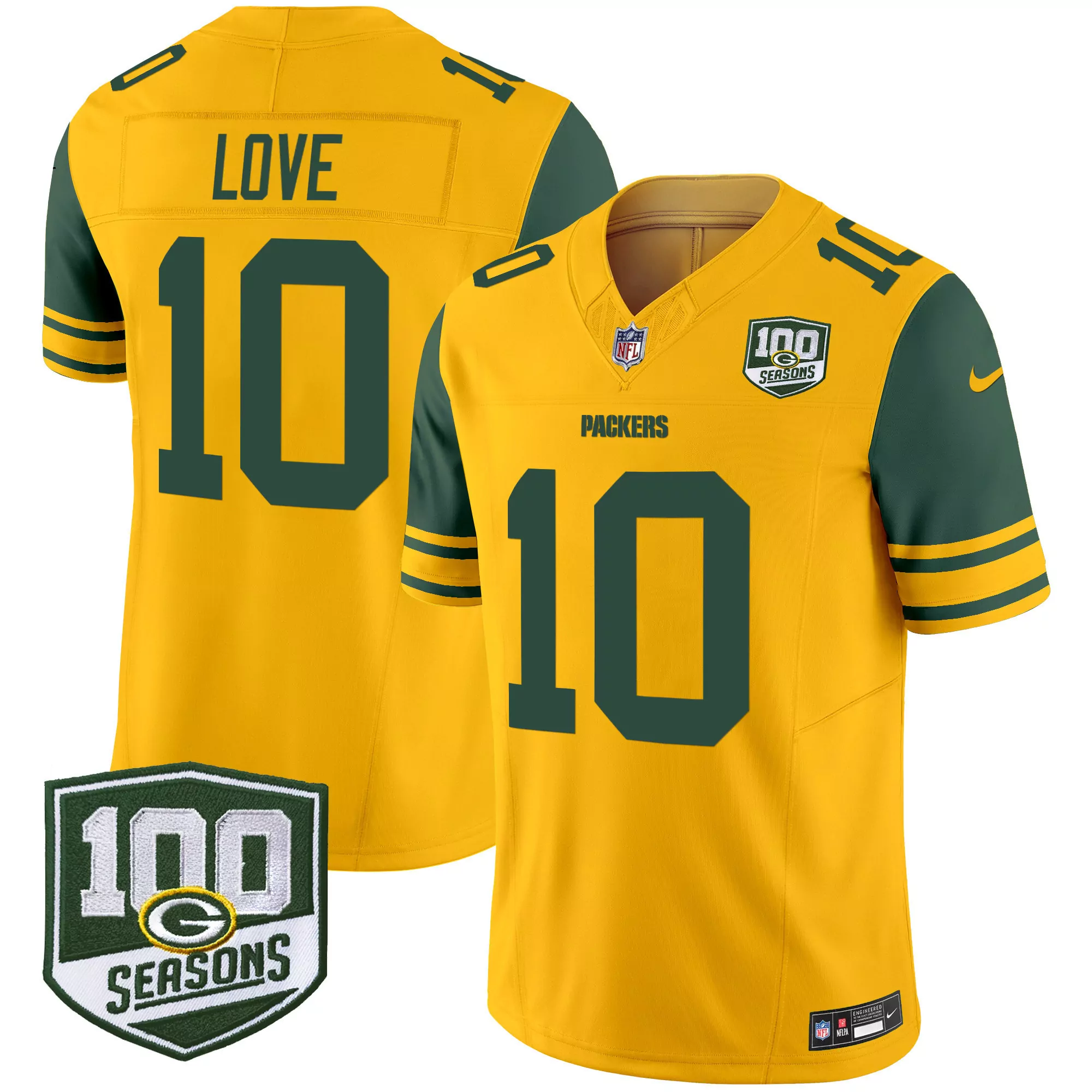 jordan love gold mens green bay packers home patch vapor jersey v2 all stitched